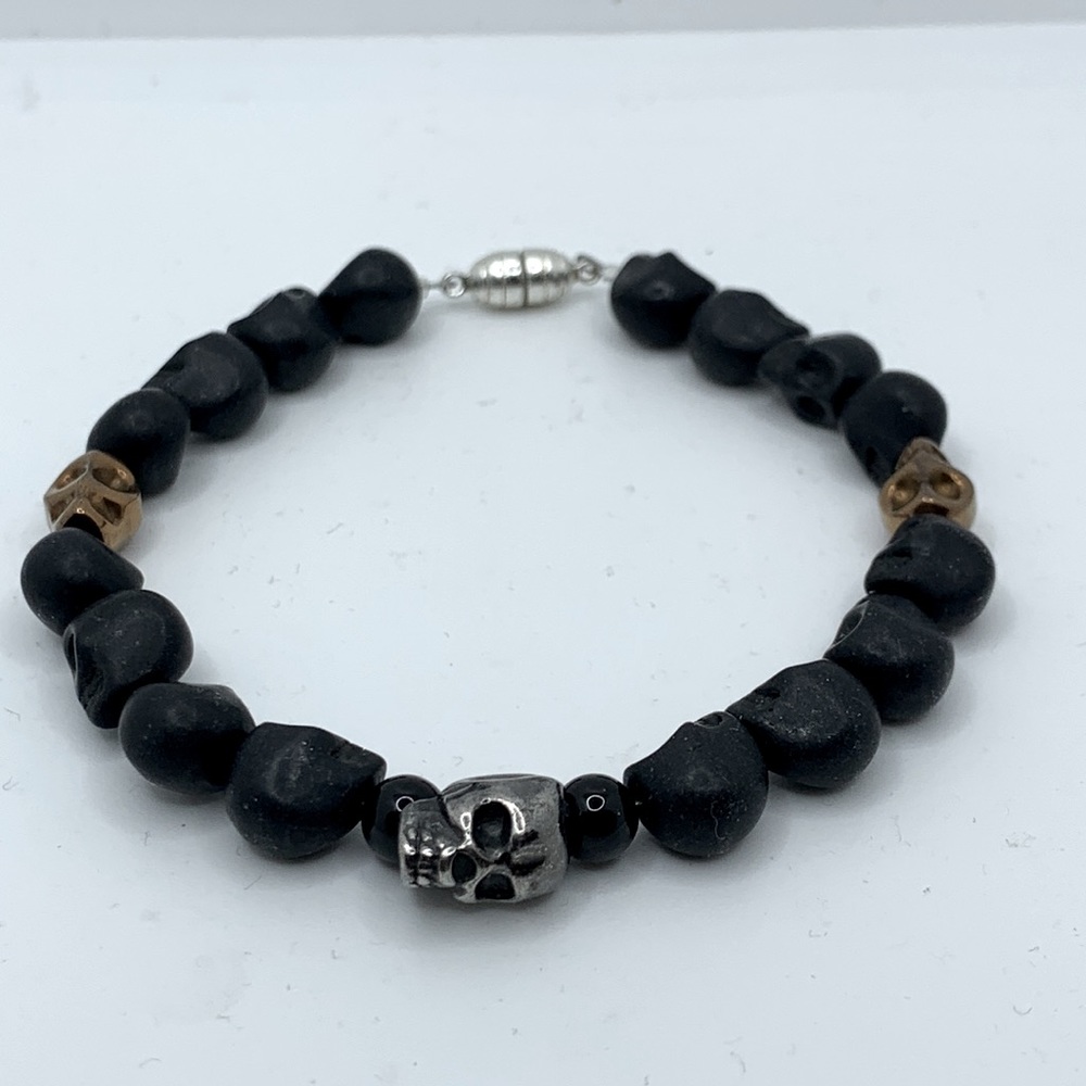 #21Karens Kreations HAND CRAFTED Unisex Jewelry Bracelet 8 1/2 Inch Black Silver